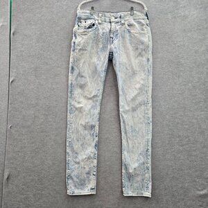 True Religion Men Jeans 32 Blue Acid Wash Skinny Denim Mid Rise 33" Inseam